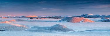 Craters in Mývatn lake at sunset in wintertime, Iceland thumb