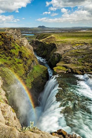 Huldufoss waterfall in a summer sunny day, Iceland thumb