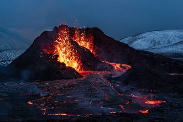 Fagradalsfjall volcanic eruption at night, Iceland thumb