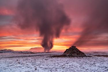 Hverir geothermal area at sunrise in North Iceland thumb