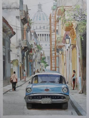 Old car.Havana street thumb