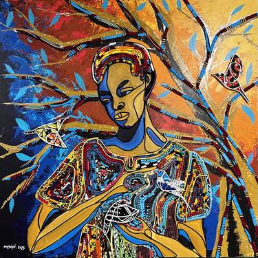 Original Folk Nature Mixed Media by Modupe Alatise Odusote
