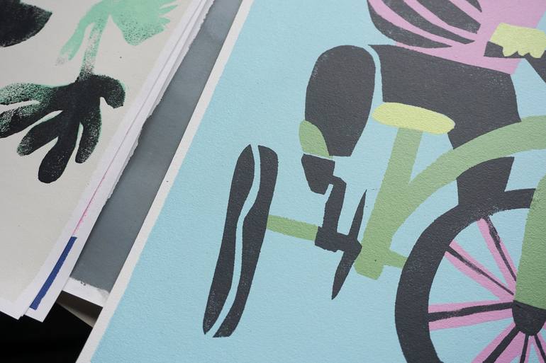 Original Figurative Bicycle Printmaking by Aleksandr Biruk