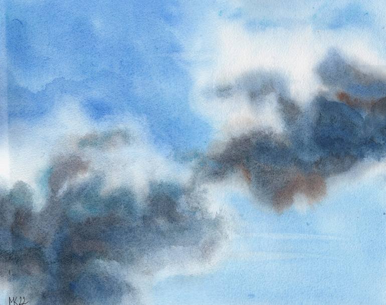 Blue Sky White Clouds Watercolor Painting by Beverly Brown Prints