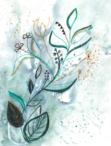 PLANT BRANCH ON WATERCOLOR BACKGROUND thumb