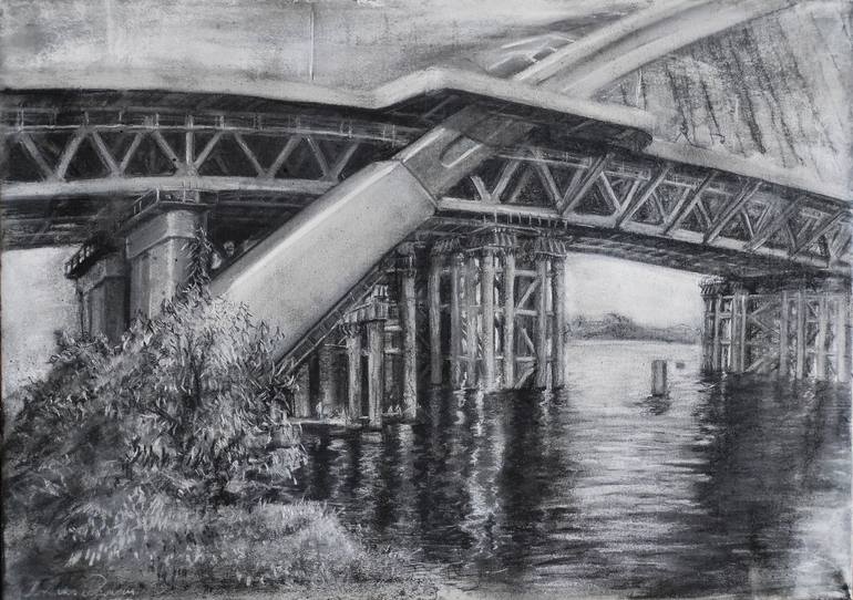 Under the Podolski bridge Drawing by Roman Pavelko | Saatchi Art