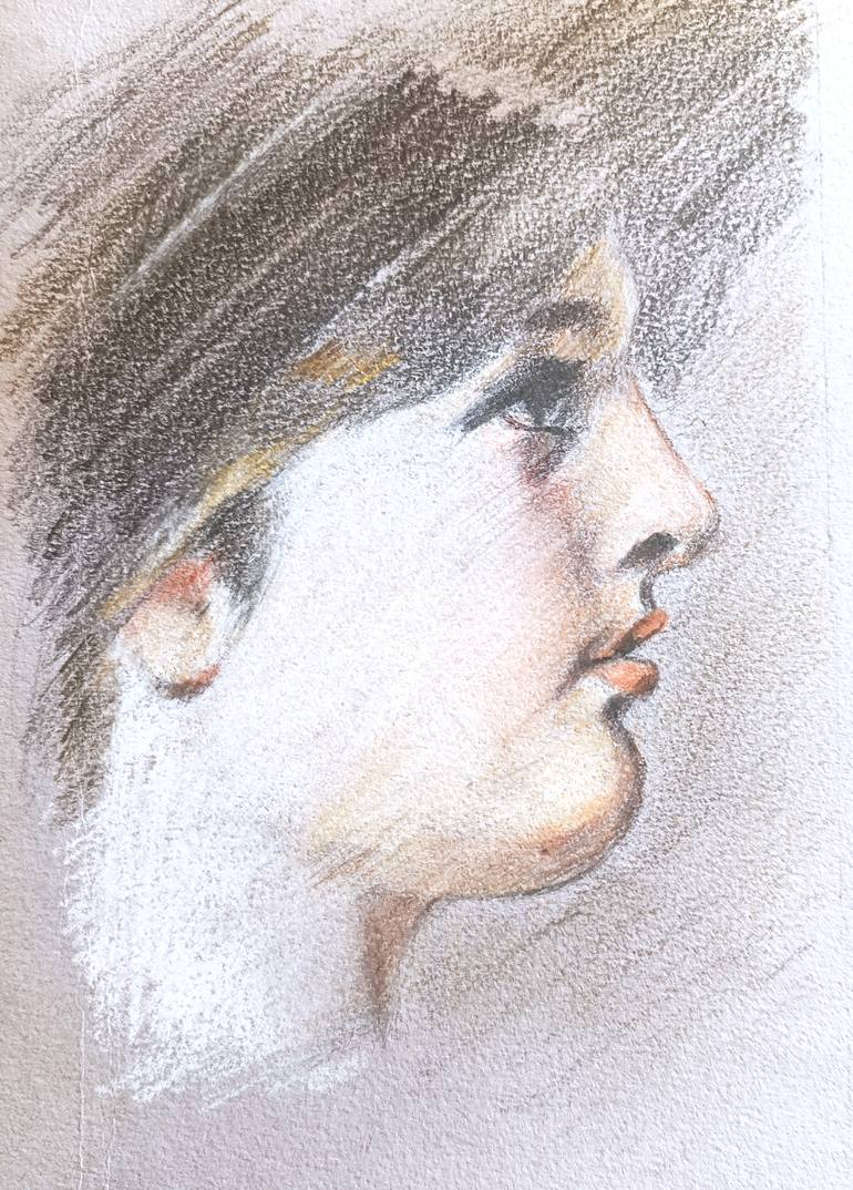 Original Women Drawing by Hina Shah | Portraiture Art on Paper | Portrait of a Woman in Profile - Study