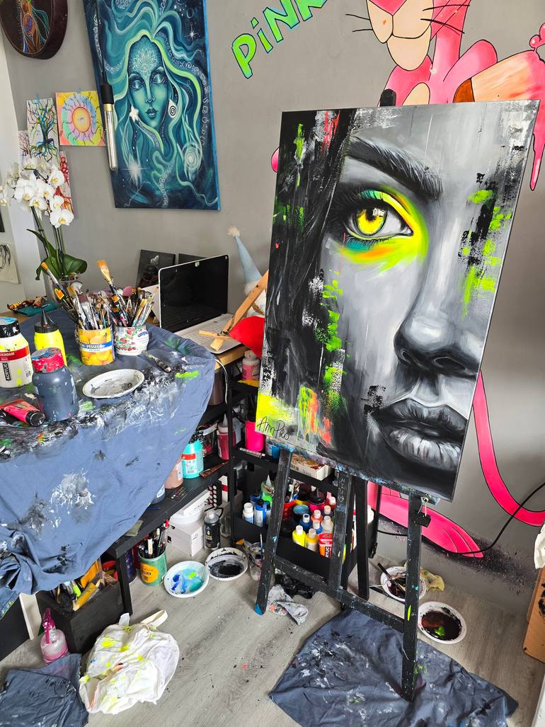 Original Black & White Pop Culture/Celebrity Painting by Ann Pro