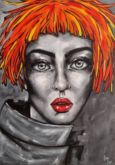 LONELY  - original acrylic painting, home decor, beautiful girl, face painting, pop art thumb