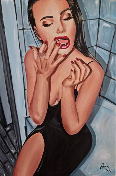 AFTER PARTY  - original acrylic painting, home decor, beautiful girl, sexy woman thumb