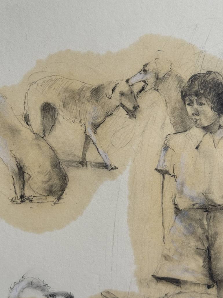 Original Contemporary Dogs Drawing by Nonnie Gardava