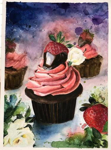 Watercolor Painting - Sweet Cupcake (A008) thumb