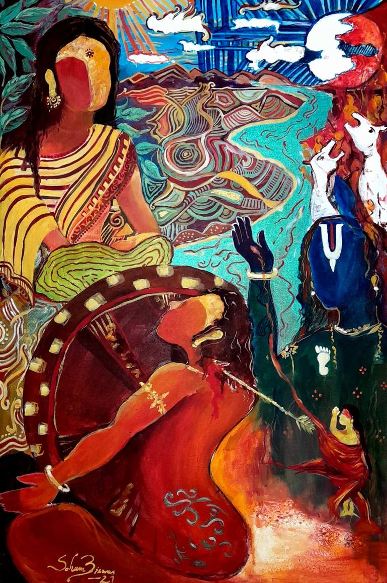 Mahabharata karns birth and death . Painting by Soham Biswas ...