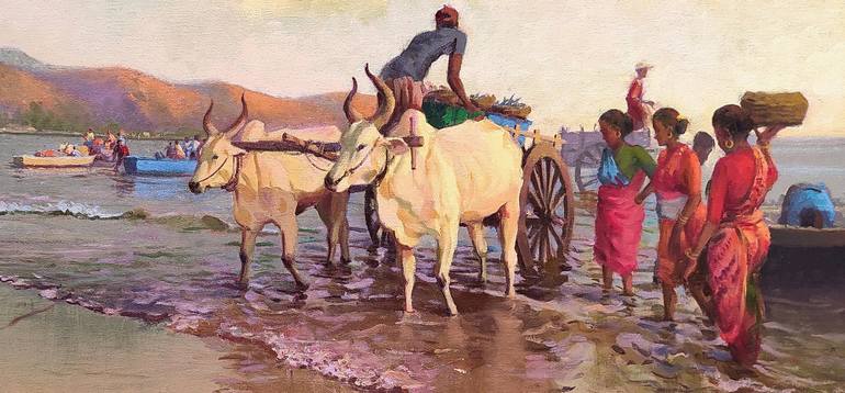 Original Figurative Rural life Painting by paresh thukrul