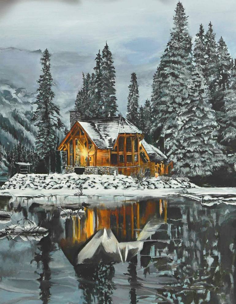 Painting House in the winter forest