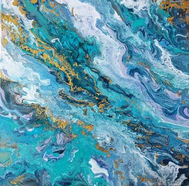 Ocean painting. Fluid Art . Abstraction thumb