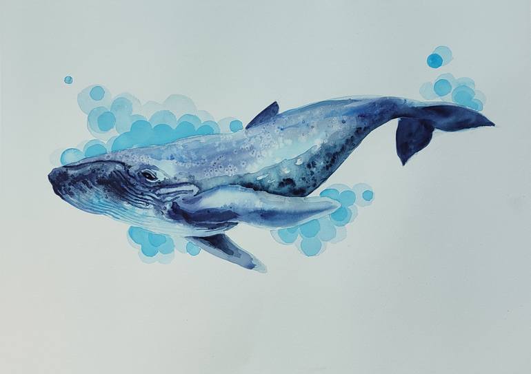 Blue Whale Painting By Maria Mezhina 