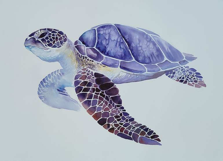 Purple Sea Turtle Painting by Maria Mezhina | Saatchi Art
