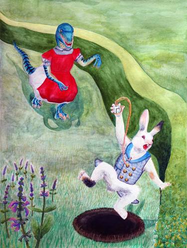 Saatchi Art Artist Olga Petrova; Paintings, “Aliciraptor running after the White Rabbit” #art