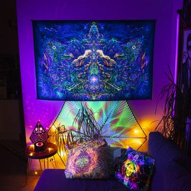 Fluorescent  Shiva UV Tapestry, Nature, Yoga Home Deco, Meditation Room Deco, Mystical, Hippie Trippy Art - Limited Edition of 10 thumb