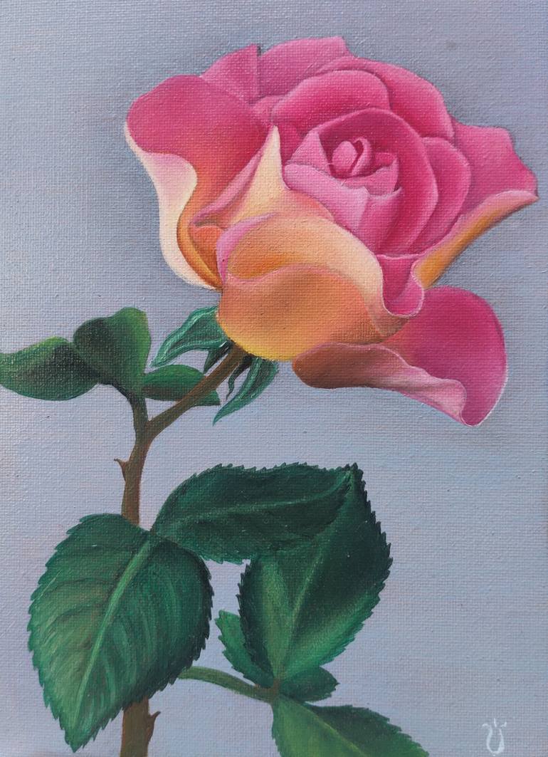 The best oil painting. A rose on canvas in old masters technic ...