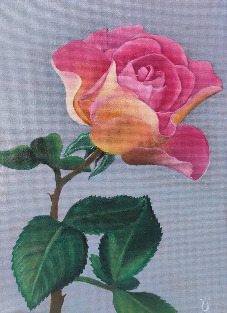 Original rose in vase oil painting on canvas selling board with frame