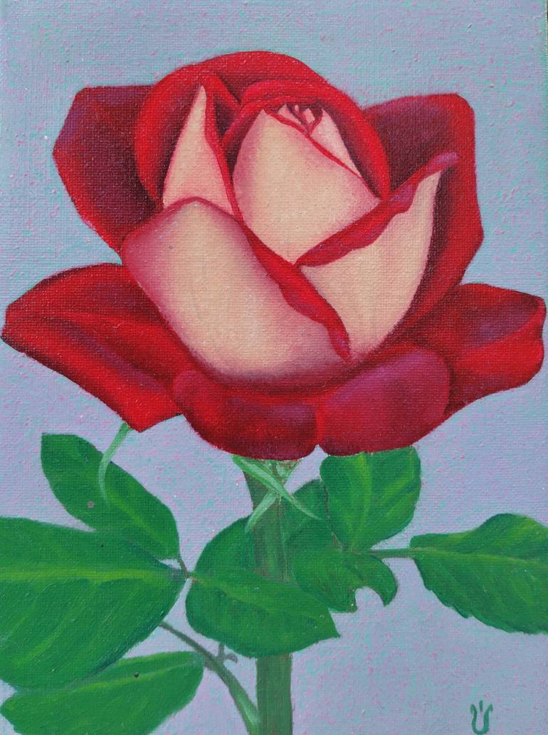 Oil painting Luxurious red rose blooming Painting by Alina ...