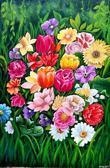 Original Art Deco Floral Paintings by Sania Mirza