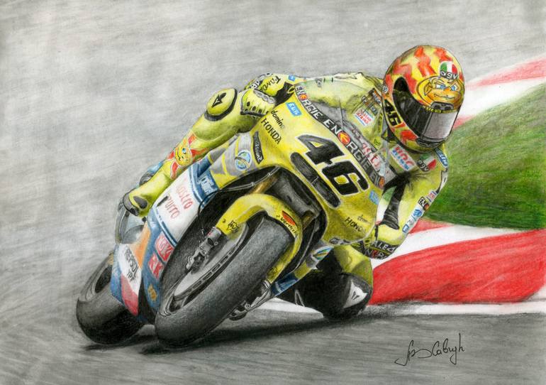 Valentino Rossi on Honda year Drawing Anton Savchuk | Saatchi Art