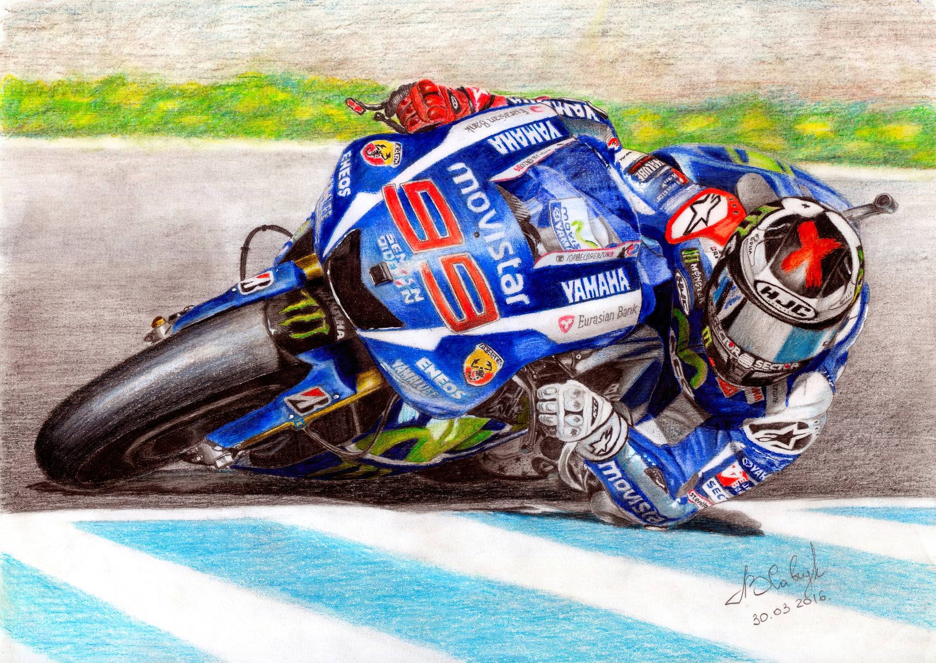 Jorge Lorenzo on Yamaha M1 2015 . motogp art. Original drawing