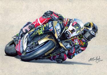 Jonathan Rea WSBK world champion on Kawasaki. Original drawing. sport race thumb