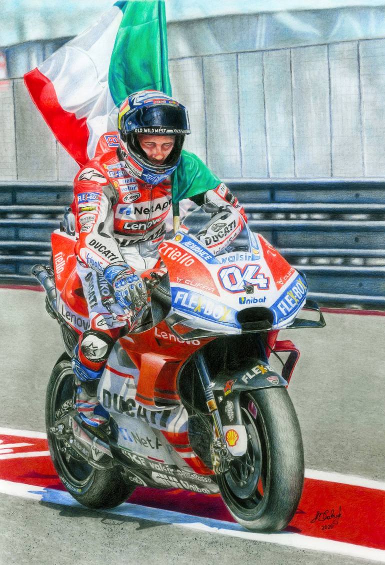 Andrea Dovizioso on Ducati 2017 year. MotoGP rider Drawing
