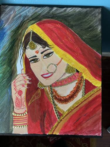 Traditional indian Bride painted on canvas thumb