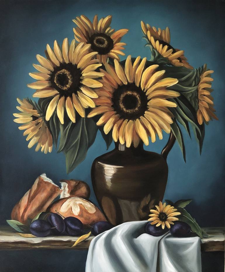 Sunflowers In Vase Painting By Lu Kuznetsova | Saatchi Art