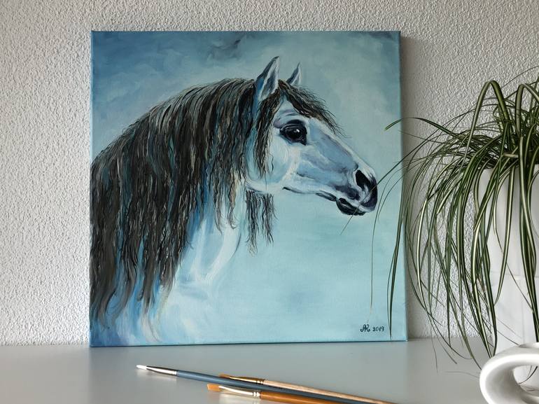 Original Figurative Horse Painting by Lu Kuznetsova