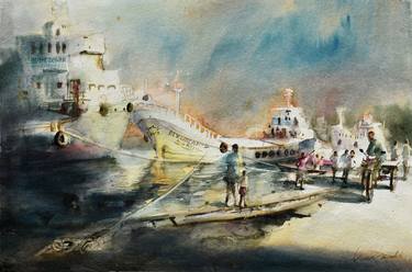 Original Fine Art Boat Paintings by Ahsan Habib