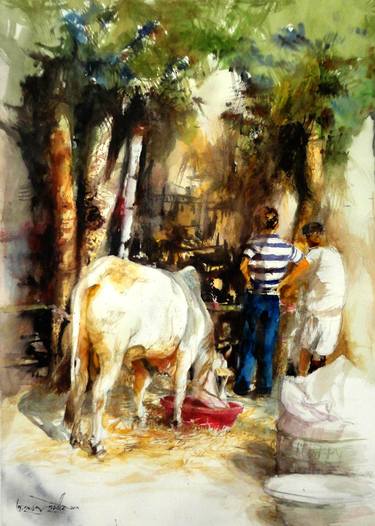Original Fine Art Cows Paintings by Ahsan Habib