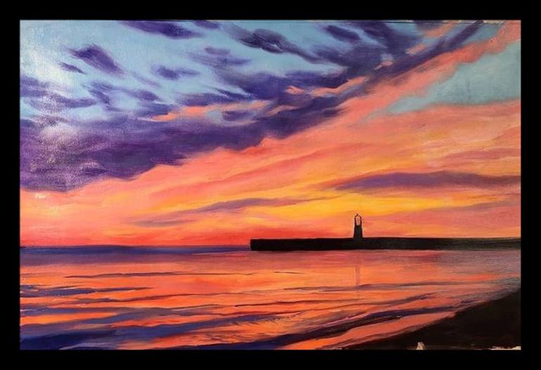 Lighthouse and Sunset/Faro y Anochecer Painting by Irina