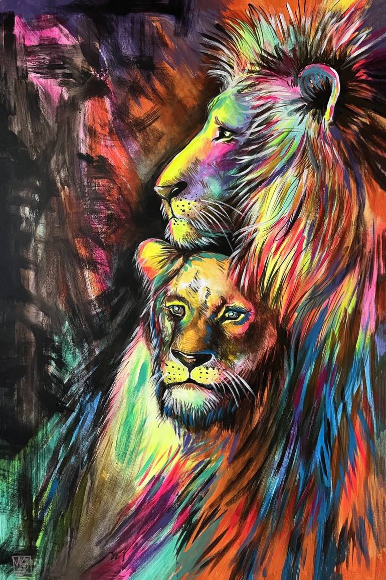 lion and lioness painting