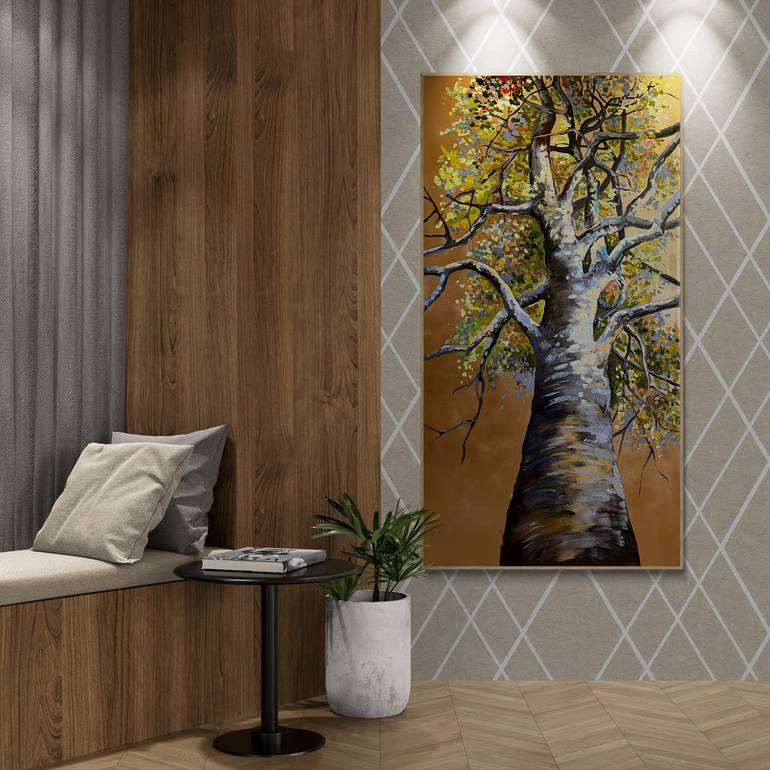 Original Expressionism Tree Painting by Maria Kireev