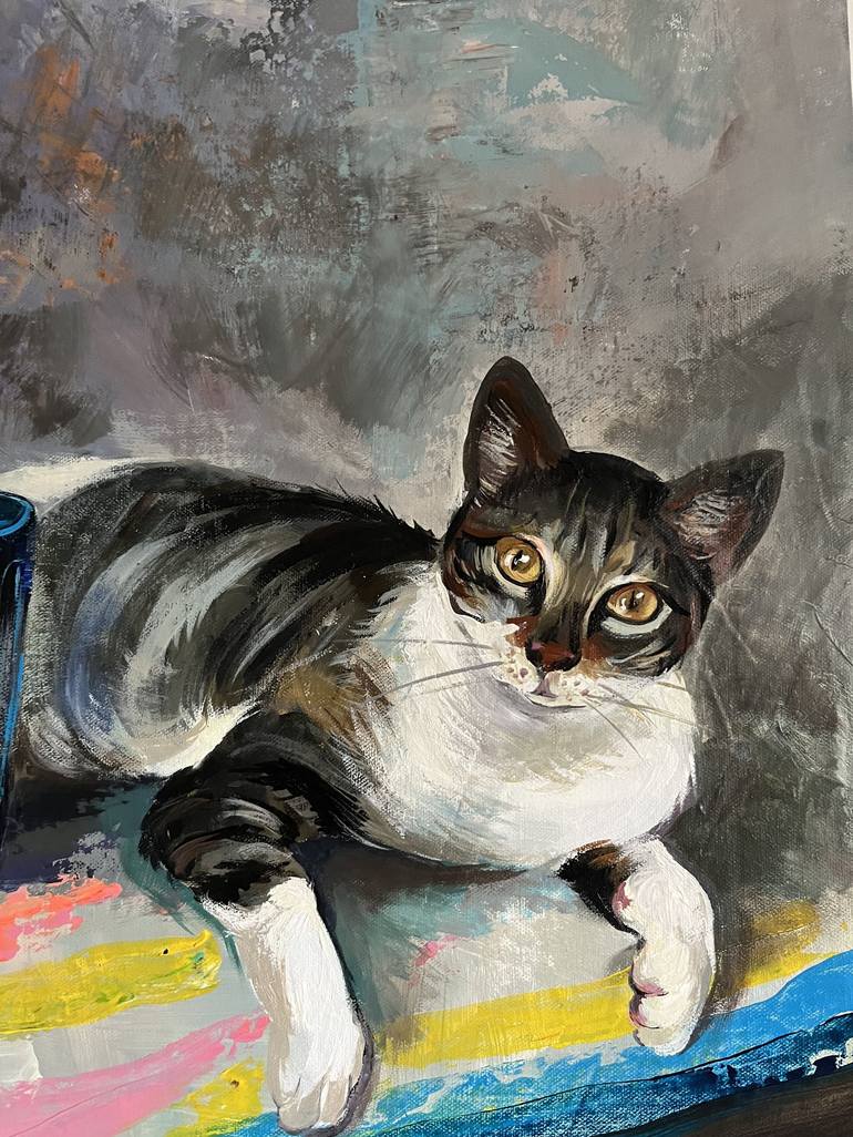 Original Realism Cats Painting by Maria Kireev