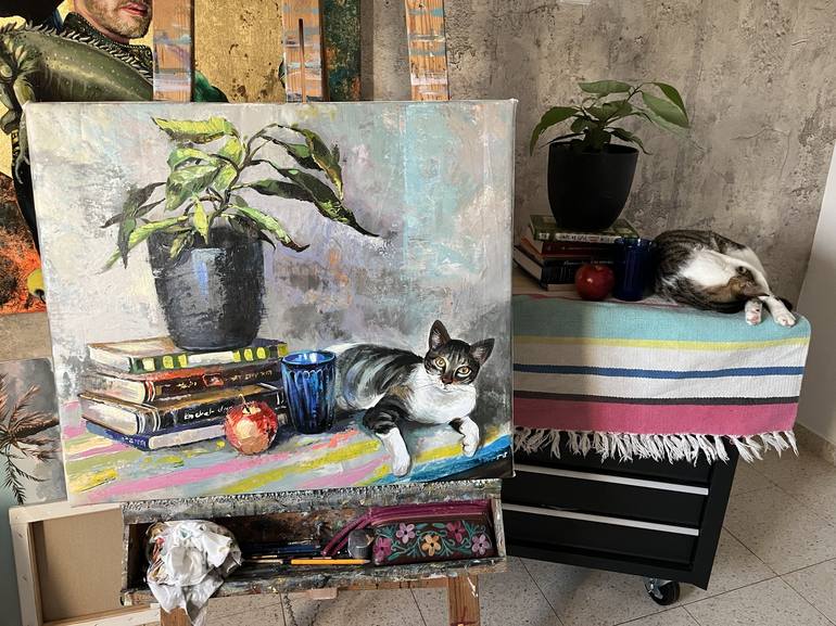 Original Realism Cats Painting by Maria Kireev