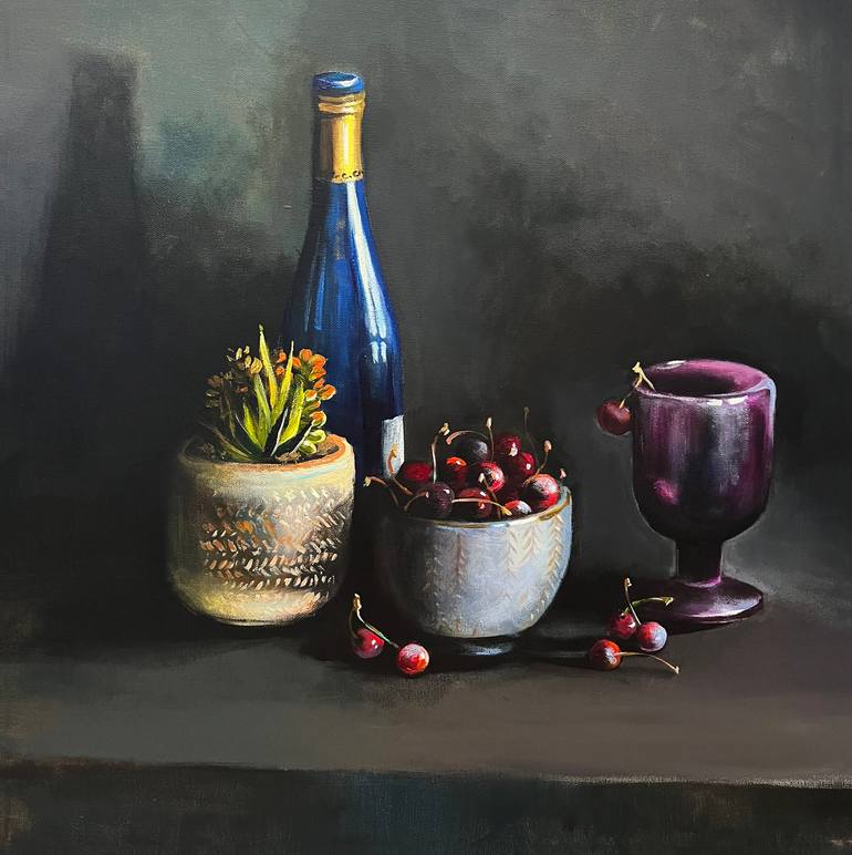 Still life with sherries Painting by Maria Kireev | Saatchi Art