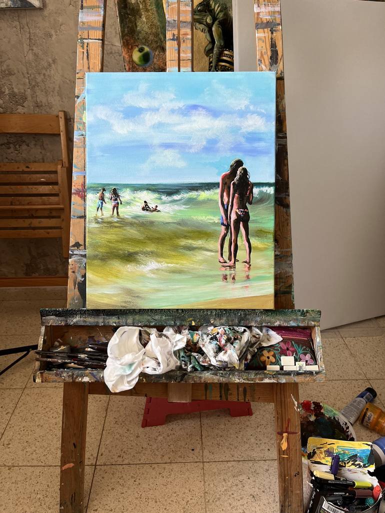 Original Figurative Beach Painting by Maria Kireev