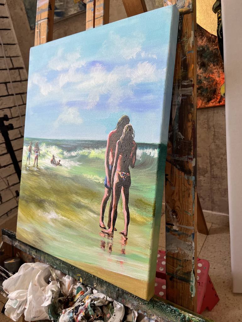 Original Figurative Beach Painting by Maria Kireev