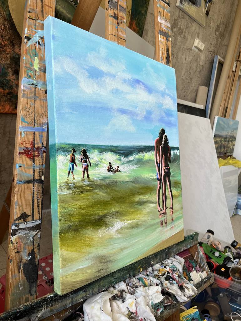 Original Figurative Beach Painting by Maria Kireev