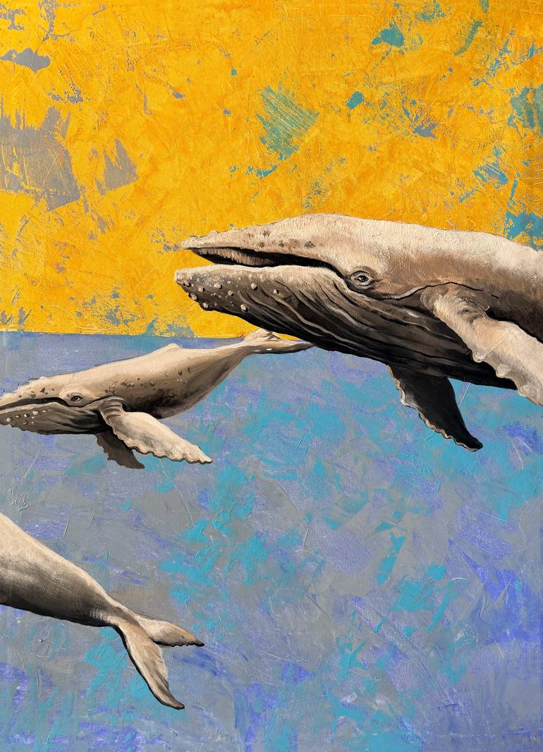 Whales and the Sun Painting by Maria Kireev | Saatchi Art