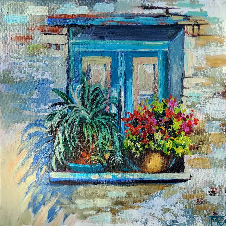 Blue window Painting by Maria Kireev | Saatchi Art