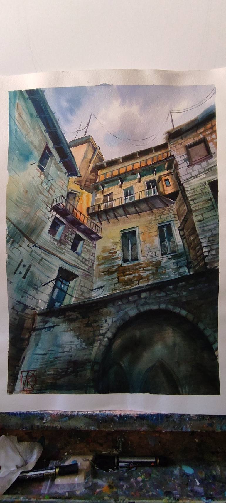 Original Architecture Painting by Maria Kireev