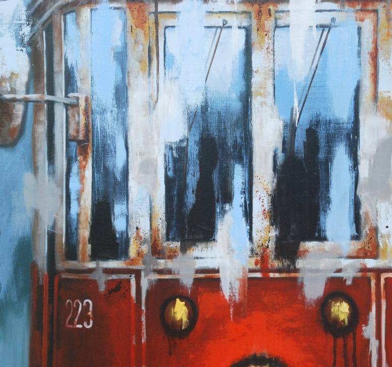 Original Figurative Train Painting by Sylvie  JULKOWSKI-EGARD